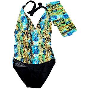 Womens Snake Print One-Piece Swimsuit Halter Neck Padded Size 14 By Your Best Lo